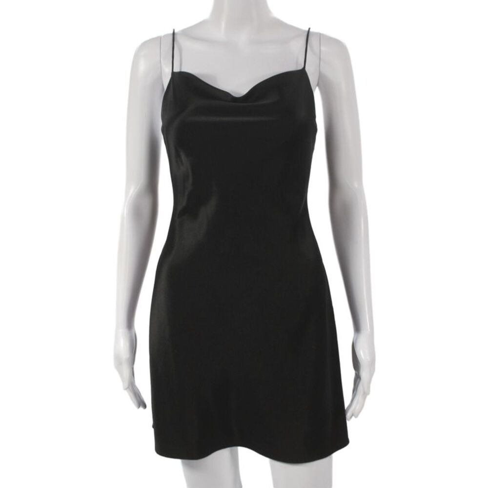 Alice + Olivia Women Slip Dress Black Cowl Neck Zip Extra Short Size 4